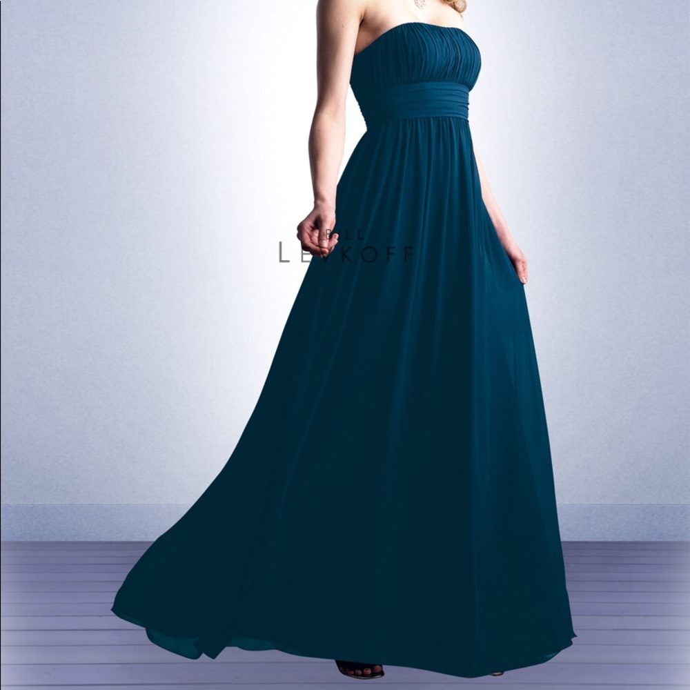 Bill Levkoff Chiffon Bridesmaid Dress in Navy
